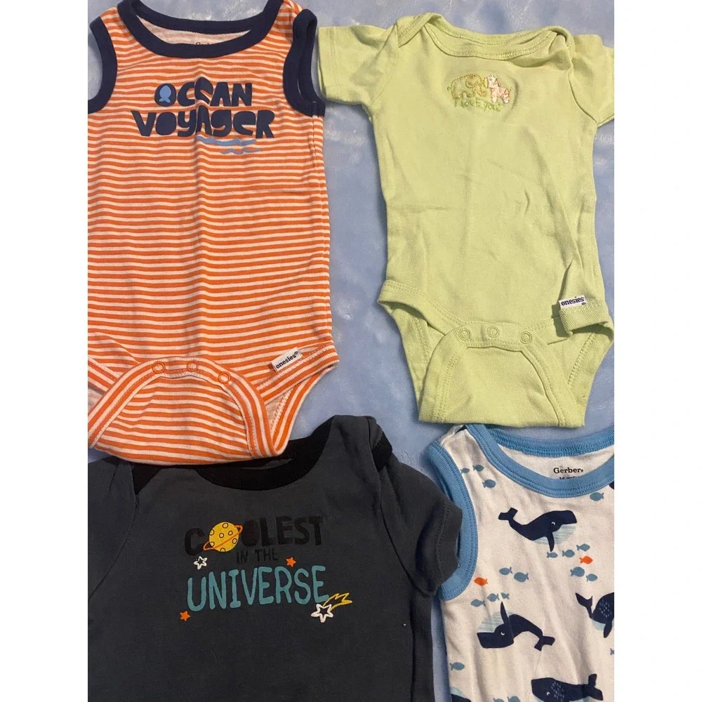 Gerber Onesies Baby Boys 3-6 Months Bodysuit Lot 6pk Nautical Space Whale Blue